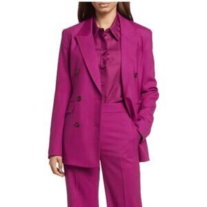 Ann Taylor Loft Fuchsia Purple Linen Blend Double Breasted Blazer 12 XL Colorful